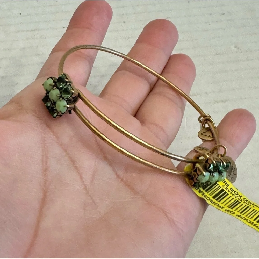 Alex and Ani Green Sour Apple Sparkler Bangle Bracelet Rafaelian Gold RARE NWT